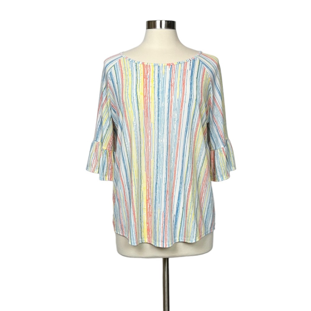 Cure Multicolored Striped Top with Ruffle Sleeves